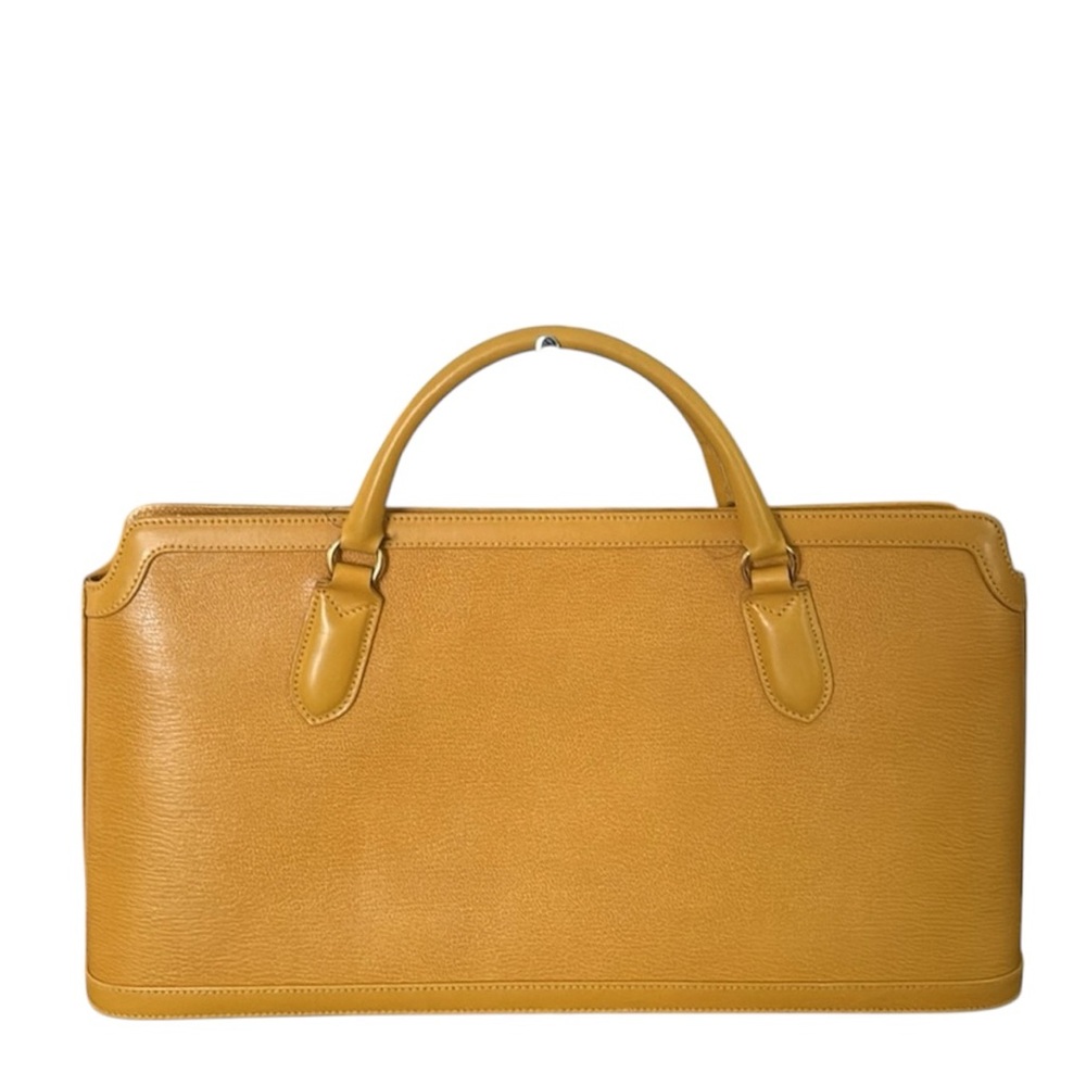 Revillon mustard Yellow saffiano  Leather Satchel. Made in Italy.